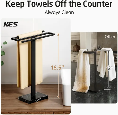 Miniatura 3 de KES Soporte para toallas de mano, toallero de encimera con base de mármol negro, soporte para toallas de mano en forma de S, independiente para Todo