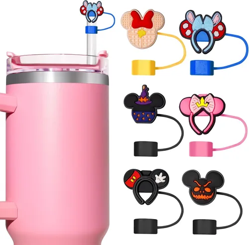Miniatura 11 de 6 piezas de cubiertas de popote de béisbol para vasos Stanley – Lindas tapas reutilizables de silicona de 10 mm para vasos de 30 oz/40 oz con asa