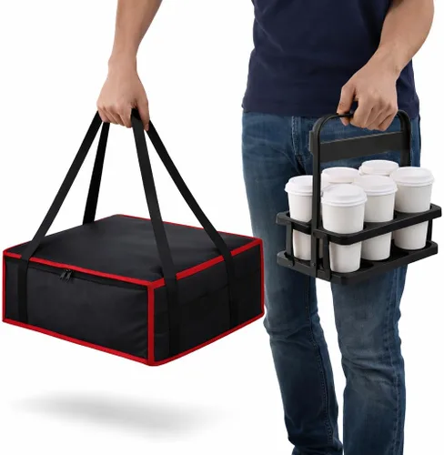 Miniatura 11 de Bodaon - Bolsa aislada para pizza para entrega y portabebidas portátil de plástico, 20"x 20"x 6", enfriador Doordash/calor para alimentos calientes