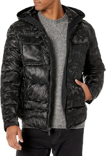 Karl Lagerfeld Paris Chaqueta de plumón sintético con capucha para hombre