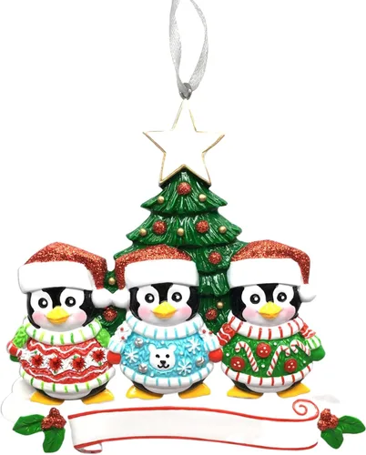 Miniatura 2 de Adorno de Navidad familiar 2025 – Adorno personalizado para familias – Adorno familiar de pingüinos personalizado – Decoración para árbol de Familia