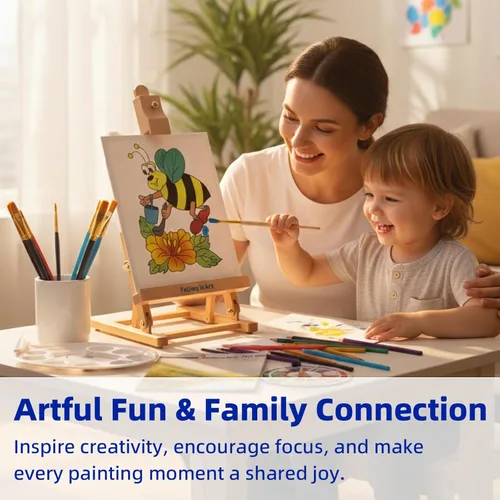 Miniatura 2 de Falling in Art Juego de pintura para niños con caballete de mesa, kit de inicio de pintura acrílica con bata de arte, pinturas acrílicas, lápices