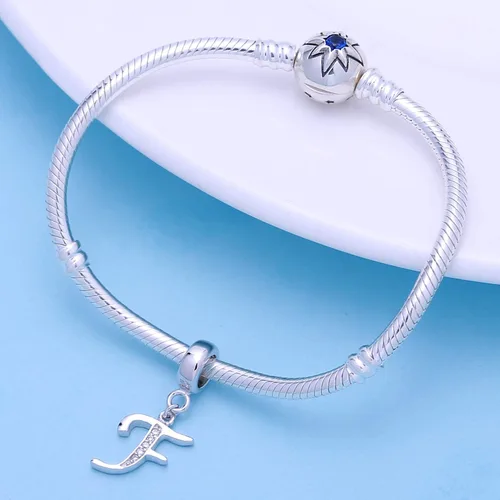 Miniatura 4 de SoulBeads - Colgantes de plata fina 0,925 de letra inicial, alfabeto A-Z. Dije con cristales compatibles con brazaletes europeos