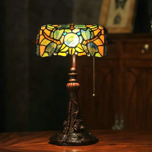 Miniatura 6 de Tiffany - Lámpara de mesa con vitrales para sala de estar, lámpara de piano con libélula lateral, pequeña de 15.5 pulgadas de alto, lámpara
