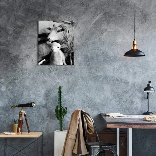 Miniatura 2 de IXMAH - Lienzo decorativo para pared, diseño de animales en blanco y negro, bonito cordero, ovejas, póster de granja para decoración del hogar