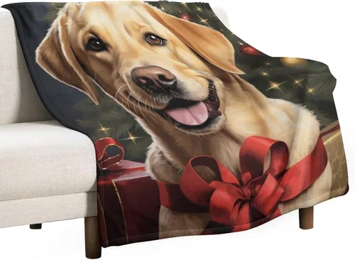 Yellow Lab - Manta de Labrador de Navidad, linda y divertida para varios perros y mascotas, manta de verano de 30 x 40 pulgadas, manta de franela