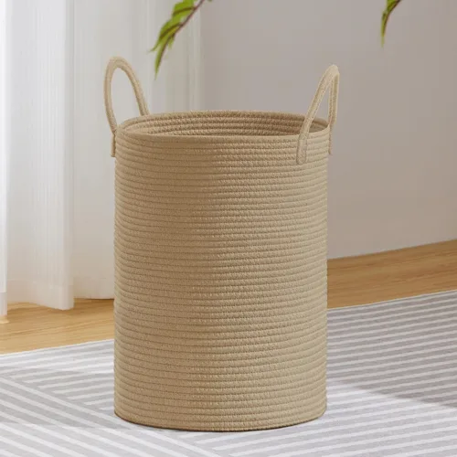 Miniatura 29 de VIPOSCO Cesta de lavandería grande, cesta de almacenamiento de cuerda tejida alta para mantas, juguetes, ropa sucia en la sala de estar, baño, Rayas