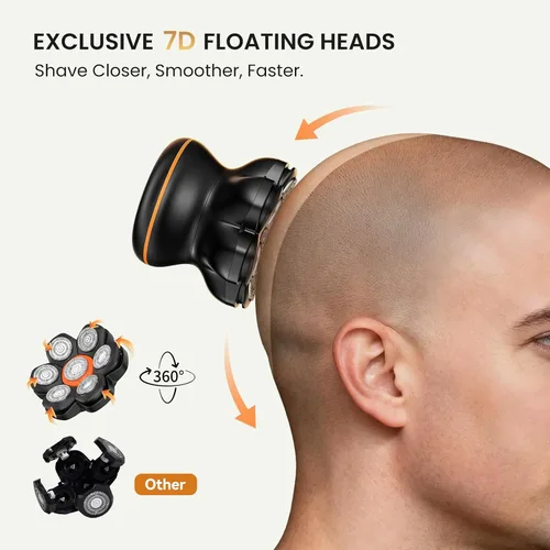Miniatura 8 de MAXGROOM® Afeitadora de cabeza para hombres calvos, maquinilla de afeitar eléctrica impermeable con cabezales flotantes 7D, afeitado suave
