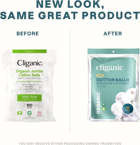 Miniatura 2 de Cliganic Bolas de algodón orgánico súper jumbo (100 unidades), hipoalergénicas, absorbentes, de tamaño grande, 100% puro (el embalaje puede variar)
