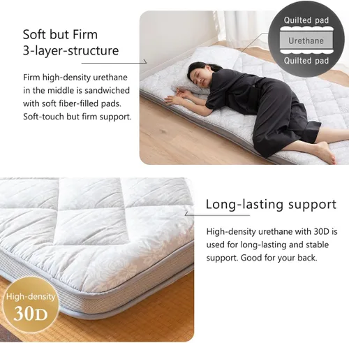 Miniatura 4 de EMOOR Colchón de futón acolchado japonés DONSU Queen gris claro, patrón tradicional plegable piso cama de invitados Tatami