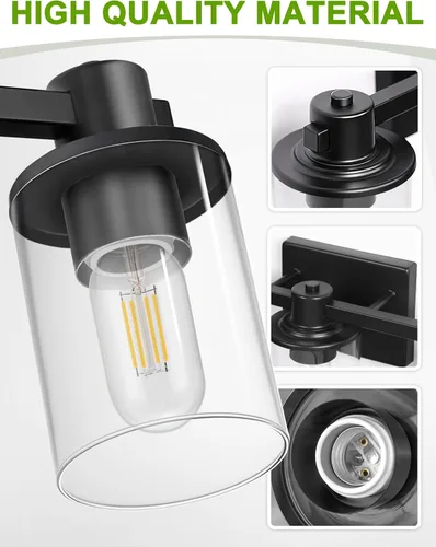 Miniatura 4 de L LOHAS LED Lámpara de baño negra de 3 luces sobre el espejo, moderna lámpara de tocador negra mate con pantalla de vidrio transparente, luces