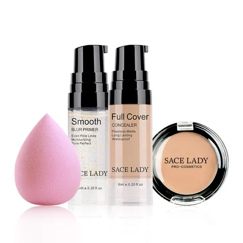 Corrector Impermeable de Cobertura Completa con Juego de Esponja con Primer, Base Líquida Cremosa Suave Mate Impecable Kit de Maquillaje Corrector