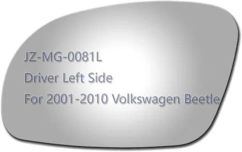 JZSUPER Espejo lateral de cristal para Volkswagen Beetle Driver 2001-2010, lado izquierdo plano, incluye adhesivo (cristal de espejo sin remolque)