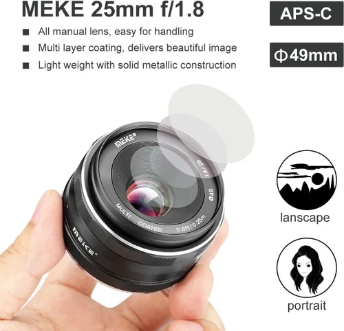 Miniatura 4 de Meike Lente de enfoque manual de gran apertura F1.8 APS-C de 0.984 in compatible con cámaras sin espejo Sony E Mount NEX 3 3N 5 NEX 5T NEX 6 7 A6400