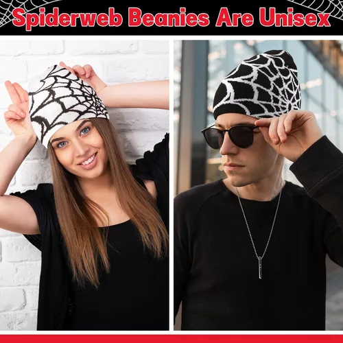 Miniatura 6 de Gorros Y2K Y2K con patrón de telaraña, gorro de punto acrílico gótico, gorro de punto casual para hombre