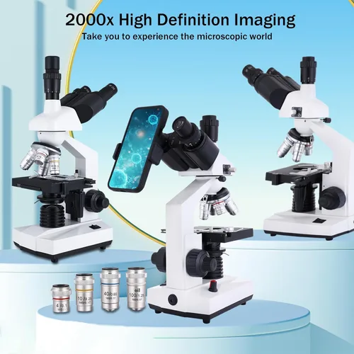 Miniatura 6 de Microscopio Trinocular Compuesto, aumento 40X-5000X, microscopio profesional de grado de investigación con cámara USB y plataforma mecánica