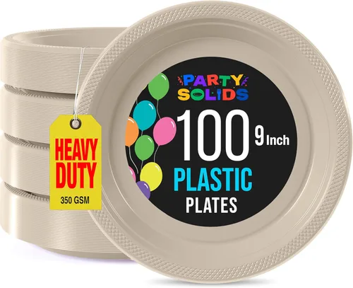 Miniatura 48 de Exquisitos platos de plástico rojo Party Solids para fiesta, platos desechables rojos de 9 pulgadas, juego de vajilla de plástico resistente, 100