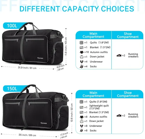 Miniatura 3 de Gonex Bolsa de viaje plegable 150L Negro y Rojo