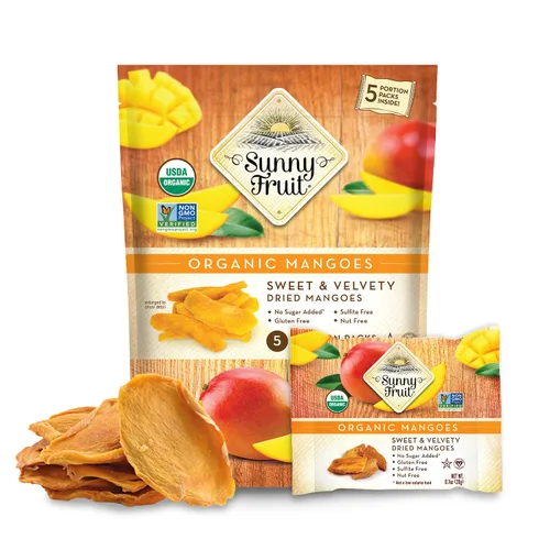 Miniatura 3 de Sunny Fruit Mangos secos orgánicos suaves – 1 bolsa (5 paquetes de porciones individuales) Sin conservantes, sulfuros o azúcar añadido Paquetes
