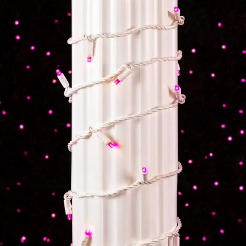 Miniatura 3 de Novelty Lights Guirnalda de luces de Navidad de 25 pies, 50 bombillas LED rosas en cable blanco, espacio de 6 pulgadas, iluminación conectable