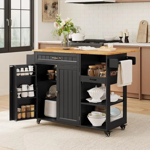 Miniatura 6 de Gizoon Isla de cocina con almacenamiento, Isla de cocina con hoja caída, carrito de comedor rodante de 41.7 pulgadas de ancho, encimera plegable, 5