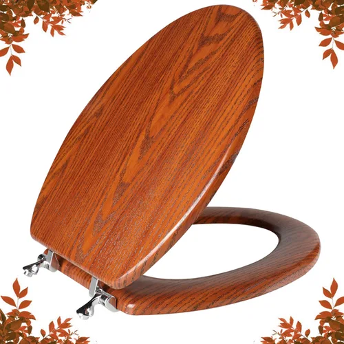 Asiento de inodoro alargado moldeado de madera con bisagras de aleación de zinc, fácil de instalar y también fácil de limpiar, asiento de inodoro