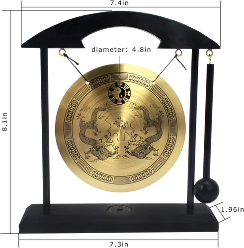 Miniatura 3 de Gong de escritorio de latón, arte zen, feng shui para la decoración de oficina en casa, práctica de meditación, incluye pulsera de cadena roja