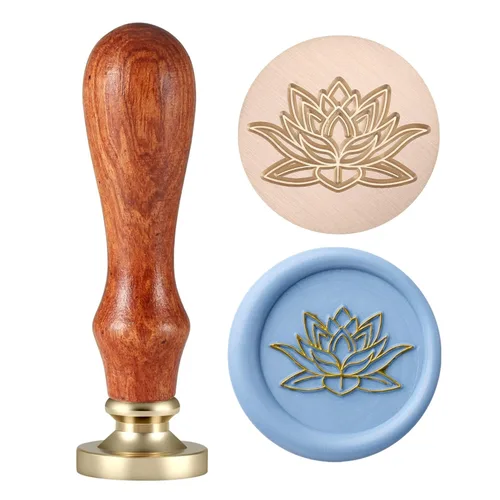 Yoption Sello de cera de flor de loto, sello de planta vintage para invitaciones de boda, sobres de embalaje de regalo