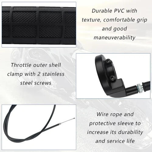 Miniatura 3 de Kit de Cable de Acelerador, Ensamblaje de Acelerador de 7/8" 22mm para Bicicleta con Acelerador Giratorio y Cables de Acelerador de 47", Empuñaduras
