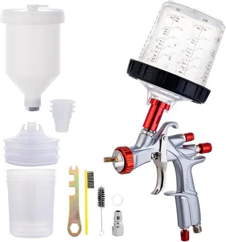 Miniatura 8 de DAXINYANG R500 Pistola rociadora LVLP con boquillas de 1.3/1.5/1.7/2.0mm, Válvula de control de flujo de aire y filtros de pintura, Pistolas