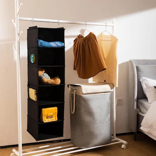 Miniatura 2 de BrilliantJo Organizador colgante de armario con 6 estantes, paquete de 2 unidades de almacenamiento colgante con 4 bolsillos laterales para ropa y 6