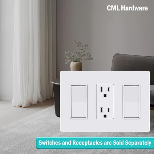 Miniatura 6 de CML - Placa de pared decorativa sin tornillos de 3 segmentos, paquete de 2 cubiertas para interruptores de luz, cubierta de receptáculo de toma