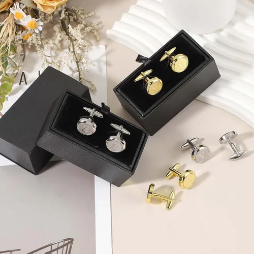 Miniatura 5 de uxcell Gemelos clásicos con inicial para hombre, gemelos de cobre para hombre, letras del alfabeto A-Z, esmoquin, con caja de regalo, para negocios