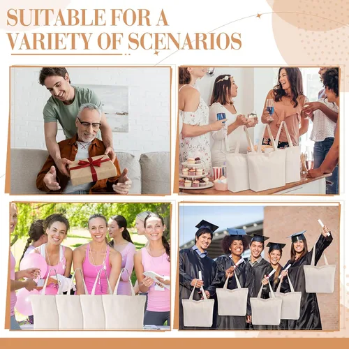 Miniatura 7 de Epakh - Bolsa de lona con cremallera, reutilizable en gran cantidad, grande, de algodón en blanco para compras de comestibles para mujeres, hombres