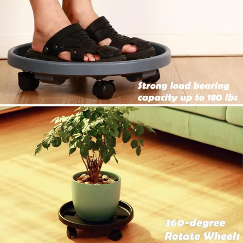 Miniatura 5 de Paquete de 3 organizadores grandes para plantas con ruedas de 13 pulgadas, soportes rodantes para plantas de plástico resistente, base rodante