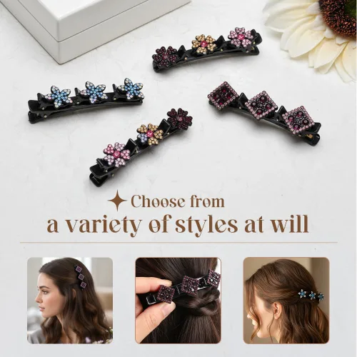 Miniatura 4 de Pinzas de pelo trenzadas con piedra de cristal brillante, pinza para el cabello para mujer, pinzas de pelo corto con pico de pato, clip de pelo