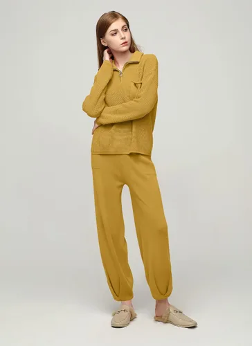 Miniatura 3 de softome Conjunto de 2 piezas para mujer, suéter de manga larga, con cremallera de 14, suéter de punto, pantalones casuales, conjunto de ropa
