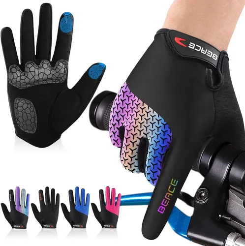 BEACE Guantes de ciclismo, guantes de ciclismo para mujer (brillo nocturno colorido) con pantalla táctil, guantes de entrenamiento de dedo completo,