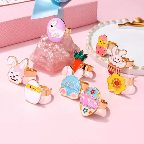 Miniatura 2 de 9 anillos de Pascua para mujeres y niñas esmaltados bonitos anillos de huevo de conejo zanahoria pollo arco iris ajustable feliz Pascua conejo