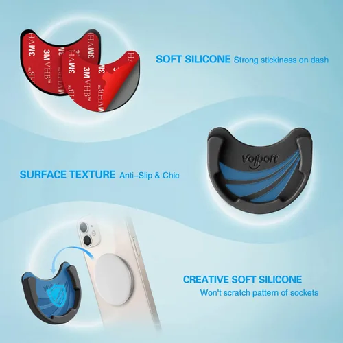Miniatura 4 de volport Soporte de automóvil para Pops plegable para enchufe, paquete de 2 soportes de teléfono celular de silicona negra para enchufe