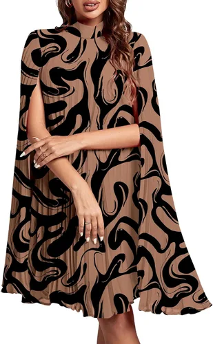 Miniatura 33 de Rooscier Vestido midi de fiesta plisado con cuello alto falso y espalda abierta para mujer