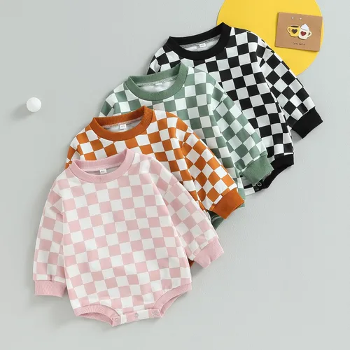 Miniatura 23 de Karuedoo Sudadera a cuadros para bebé niño y niña, mameluco de gran tamaño, manga larga, con burbujas, ropa neutra para otoño