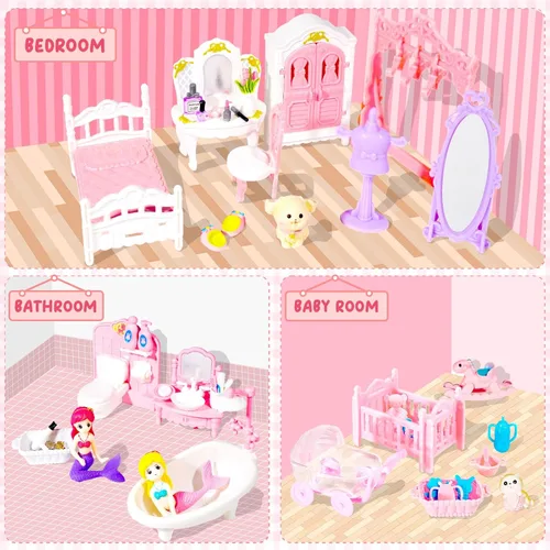 Miniatura 4 de Juego de muebles en miniatura de 92 piezas, accesorios de mini muebles de plástico para dormitorio, sala de estar, baño, cocina, kit de casa pequeña