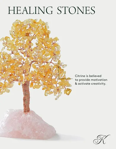 Miniatura 2 de KALIFANO Árbol de cristal de chakra de citrino natural prémium (414 piedras preciosas) con base de cuarzo rosa con propiedades curativas – Bonsái