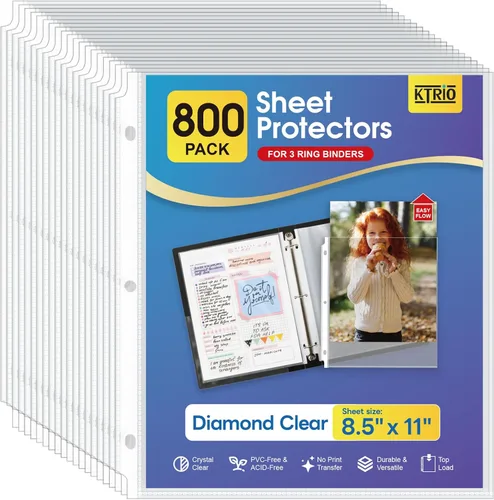 Miniatura 8 de KTRIO Paquete de 50 protectores de hojas para carpeta de 3 anillas, protector de página transparente antirreflejos, fundas de plástico