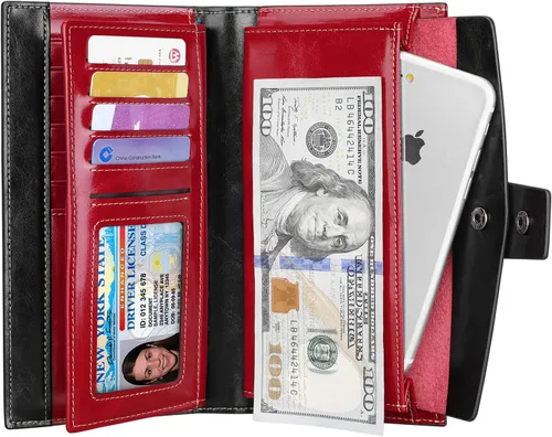 Miniatura 5 de Itslife Cartera de cuero con bloqueo RFID de gran capacidad para mujer Rojo escarlata Classic