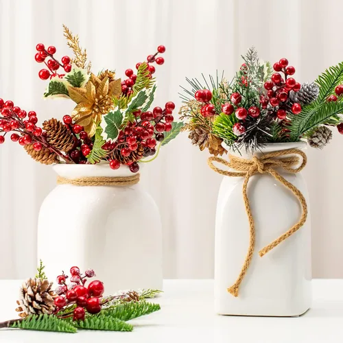 Miniatura 7 de Ramas grandes de pino de bayas rojas de 9 a 14 pulgadas, paquete de 16 ramas de pino surtidas, ramas de flores para corona de Navidad, decoración