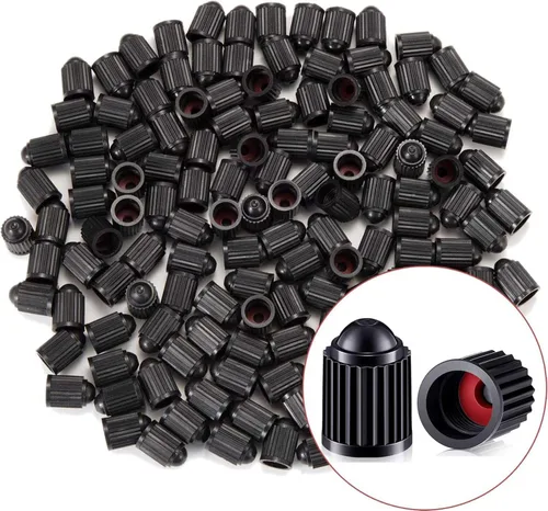 KURAMI - Tapones de vástago de válvula de neumático, 200 unidades, tapas de válvula de plástico negro con anillo de sellado, tapones de vástago de