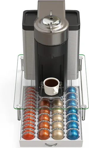 Miniatura 6 de DecoBrothers Cajón Organizador de Cápsulas de Vidrio Templado de Cristal Vertuo, Organizador de 28 Cápsulas Grandes o 56 Pequeñas Nespresso, Blanco