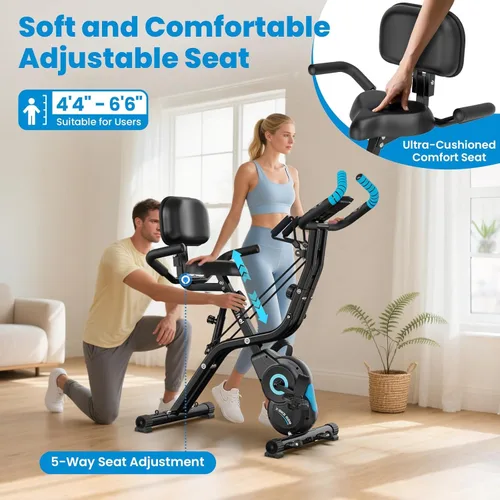 Miniatura 6 de Foldable Exercise Bike, Multifunctional Indoor Stationary Bikes for Home with 8-Level Magnetic Resistance, Quiet Workout Bike with Arm Resistance